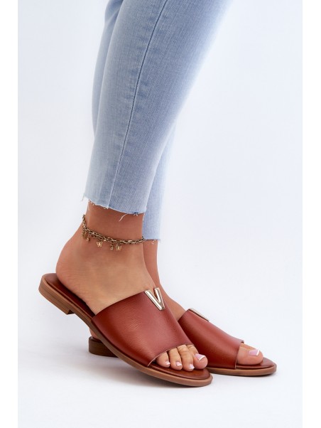 Women's Eco Leather Flat Heel Slippers Brown Maliha