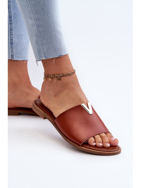 Women's Eco Leather Flat Heel Slippers Brown Maliha