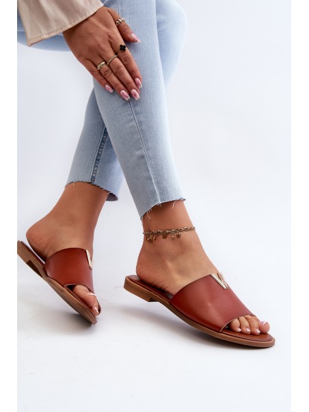Women's Eco Leather Flat Heel Slippers Brown Maliha