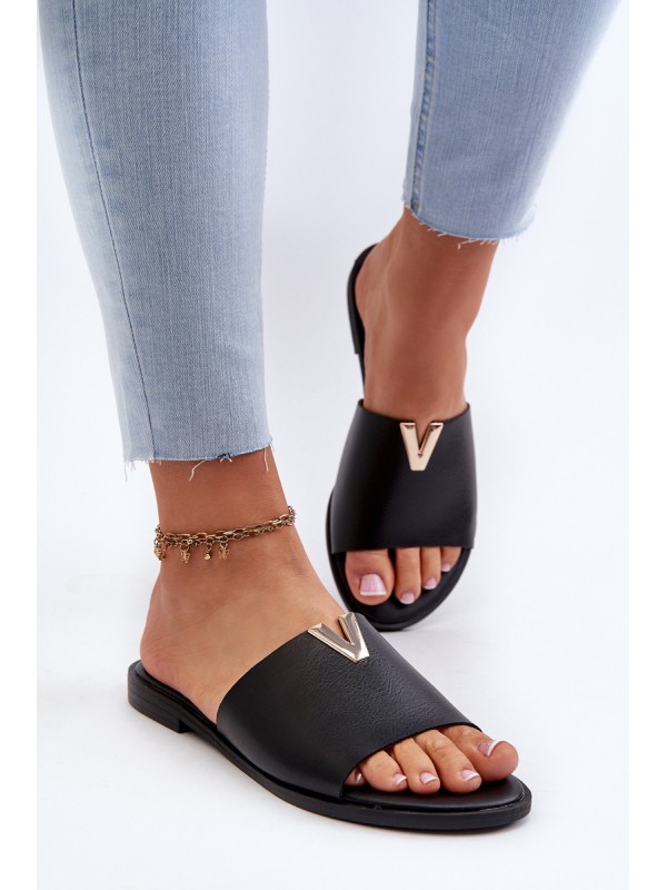 Women's Black Eco Leather Flat Sandals Maliha