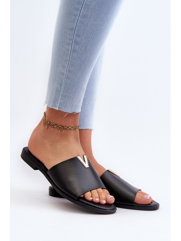 Women's Black Eco Leather Flat Sandals Maliha 2