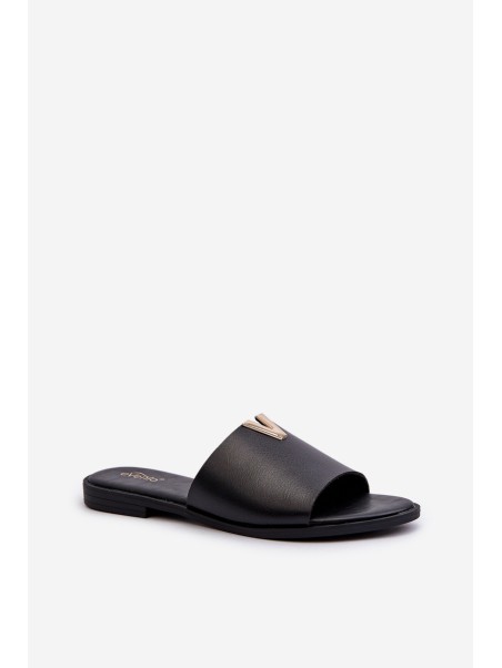 Women's Black Eco Leather Flat Sandals Maliha