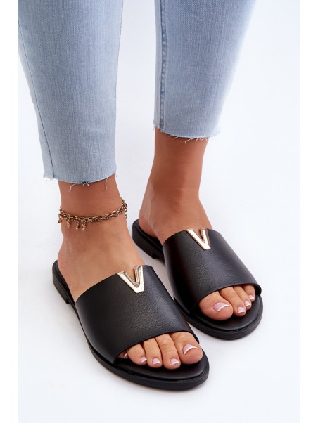 Women's Black Eco Leather Flat Sandals Maliha