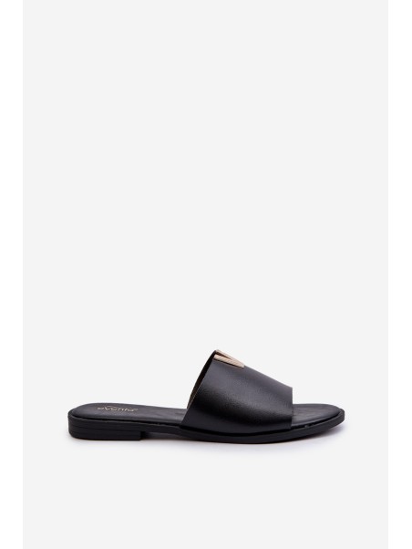 Women's Black Eco Leather Flat Sandals Maliha
