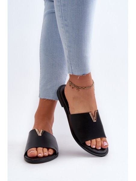 Women's Black Eco Leather Flat Sandals Maliha