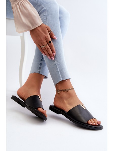 Women's Black Eco Leather Flat Sandals Maliha