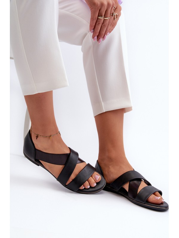 Black Leather Sandals with Drawstring Apulia 2