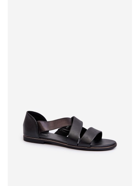 Black Leather Sandals with Drawstring Apulia