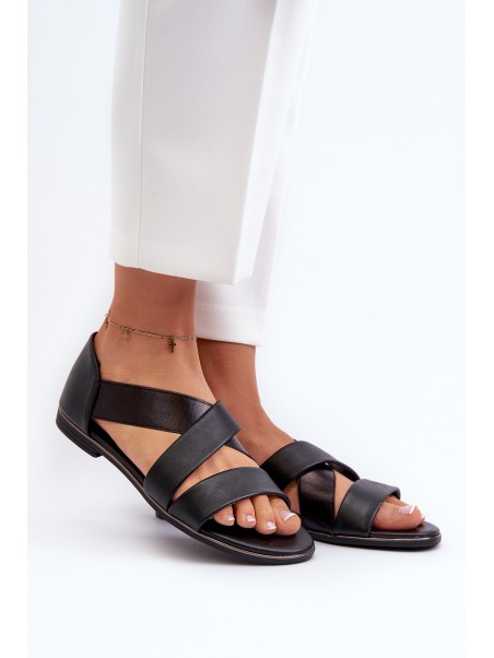 Black Leather Sandals with Drawstring Apulia