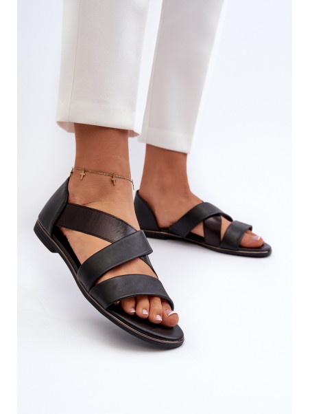Black Leather Sandals with Drawstring Apulia