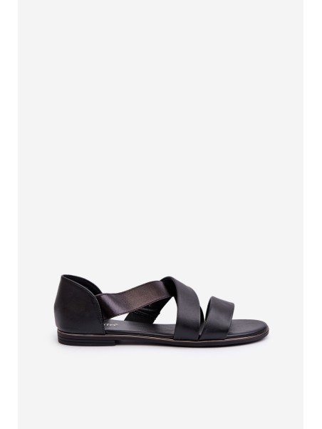 Black Leather Sandals with Drawstring Apulia