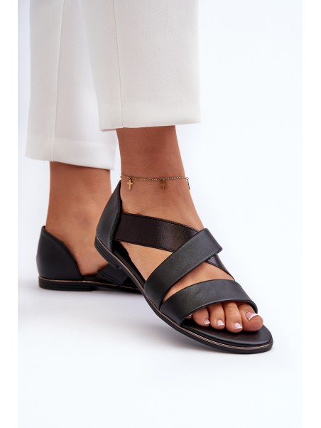 Black Leather Sandals with Drawstring Apulia