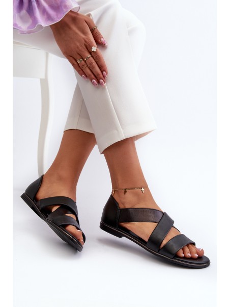 Black Leather Sandals with Drawstring Apulia