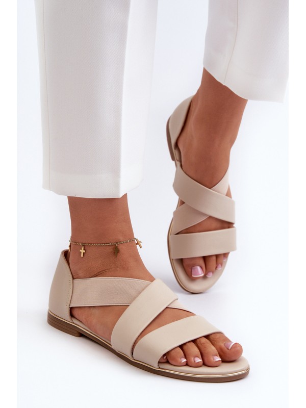 Leather Sandals with Elastic Beige Apulia
