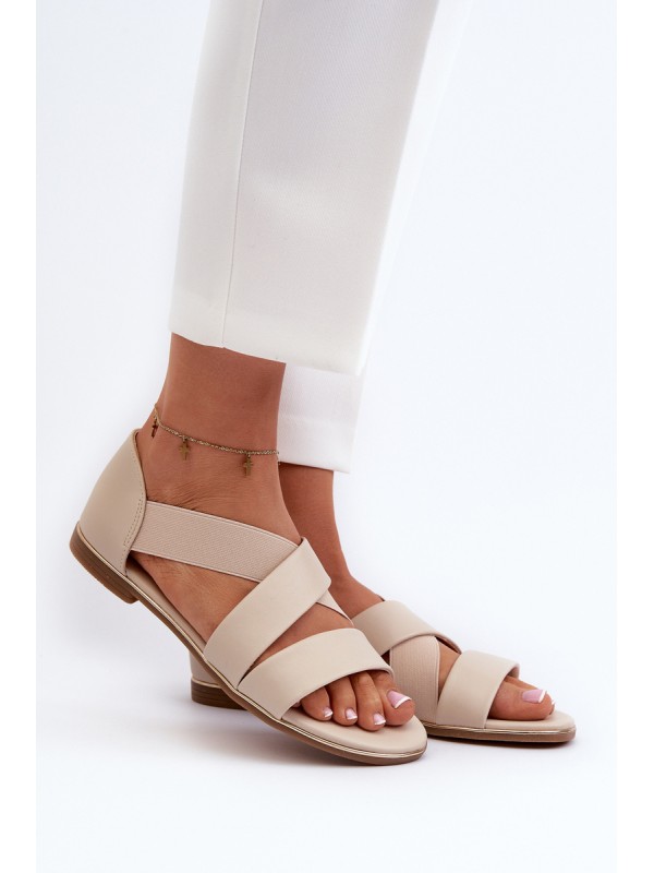 Leather Sandals with Elastic Beige Apulia 2