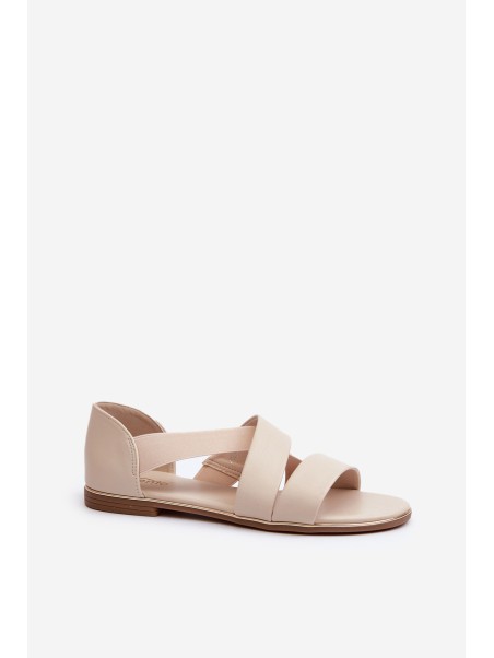 Leather Sandals with Elastic Beige Apulia
