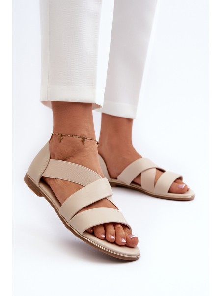 Leather Sandals with Elastic Beige Apulia