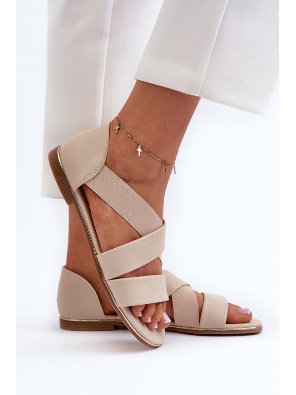 Leather Sandals with Elastic Beige Apulia