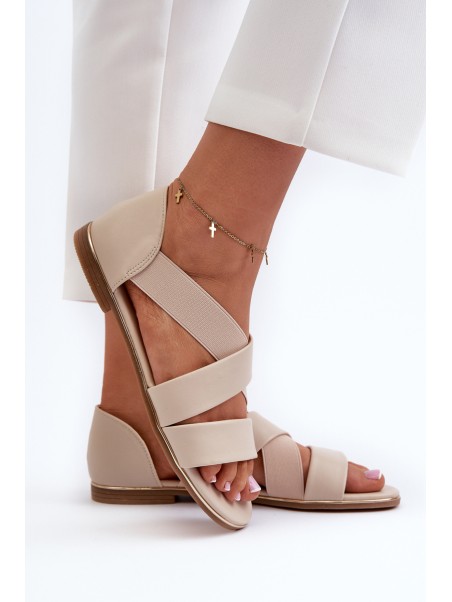 Leather Sandals with Elastic Beige Apulia