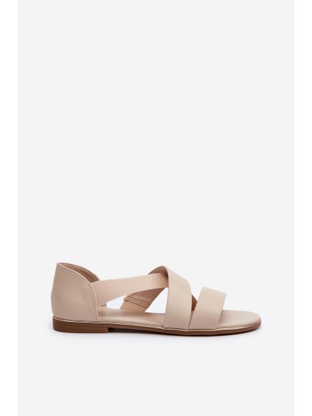 Leather Sandals with Elastic Beige Apulia