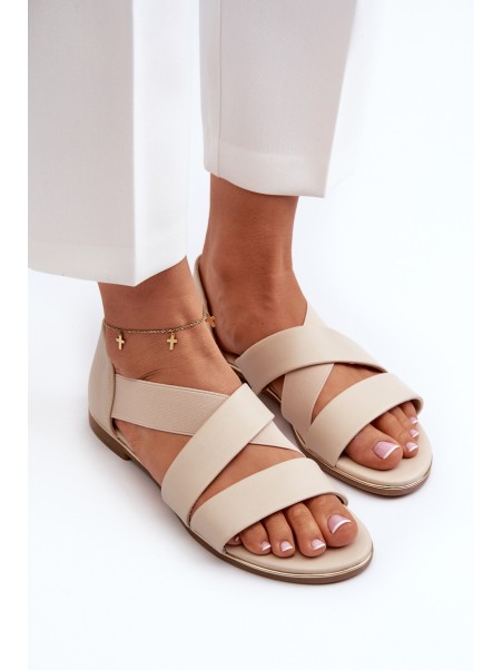 Leather Sandals with Elastic Beige Apulia