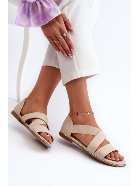 Leather Sandals with Elastic Beige Apulia