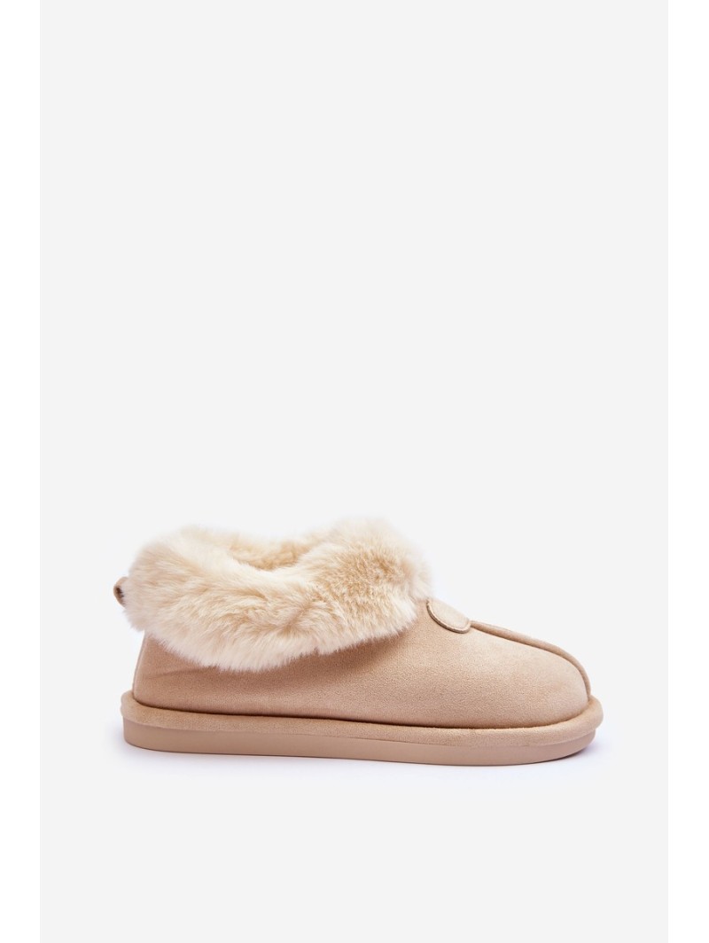 Women's Slippers With Faux Fur Light Beige Lanoze