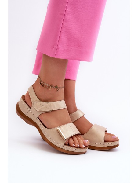 Comfortable Women's Sandals with Velcro Beige Iphiope