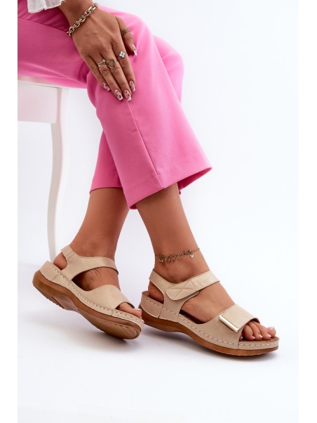Comfortable Women's Sandals with Velcro Beige Iphiope