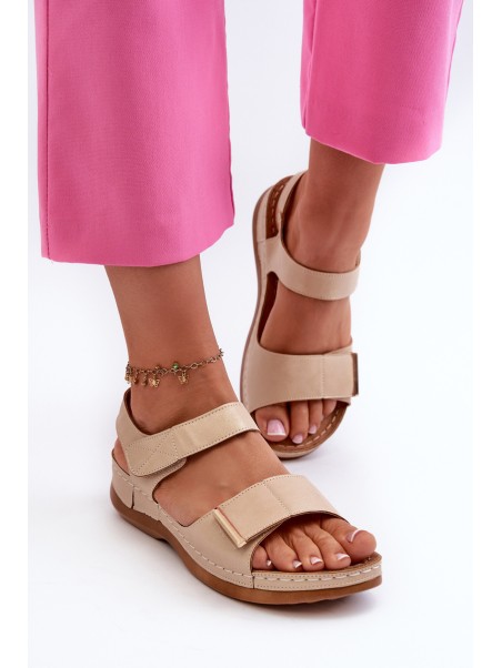 Comfortable Women's Sandals with Velcro Beige Iphiope