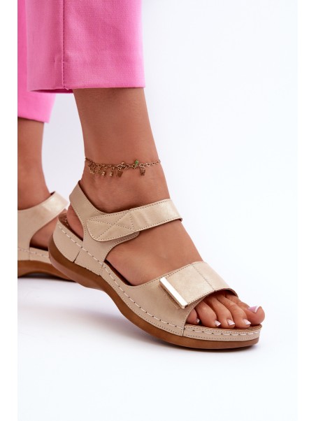 Comfortable Women's Sandals with Velcro Beige Iphiope