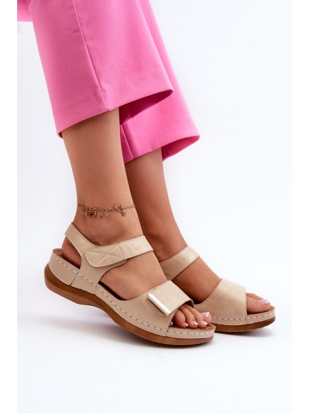 Comfortable Women's Sandals with Velcro Beige Iphiope