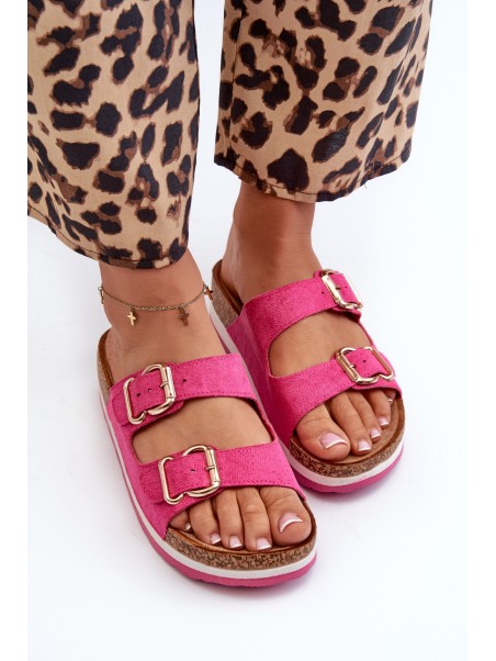 Women's Platform Sandals with Buckles Eco Suede Pink Ursila