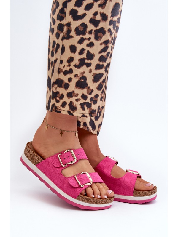 Women's Platform Sandals with Buckles Eco Suede Pink Ursila