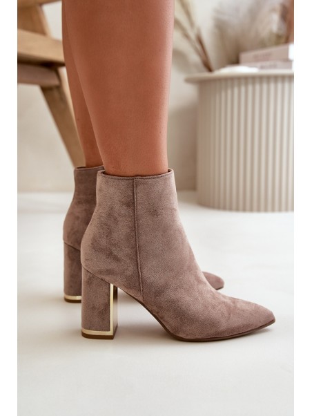 Women's Heeled Boots with Zipper Insulated Eco Suede Beige Mevair
