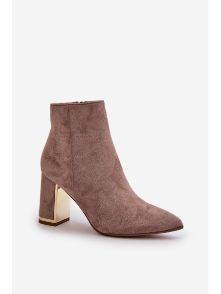 Women's Heeled Boots with Zipper Insulated Eco Suede Beige Mevair