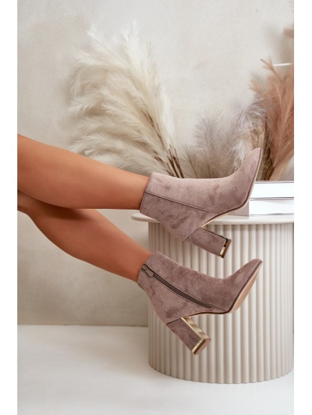 Women's Heeled Boots with Zipper Insulated Eco Suede Beige Mevair