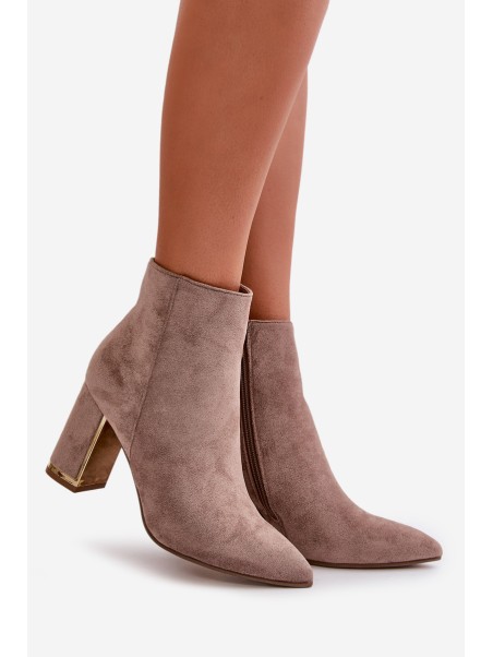 Women's Heeled Boots with Zipper Insulated Eco Suede Beige Mevair