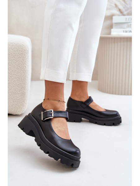 Women's Shoes With Buckle Black Plikuria