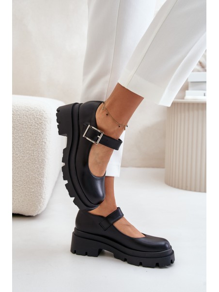 Women's Shoes With Buckle Black Plikuria