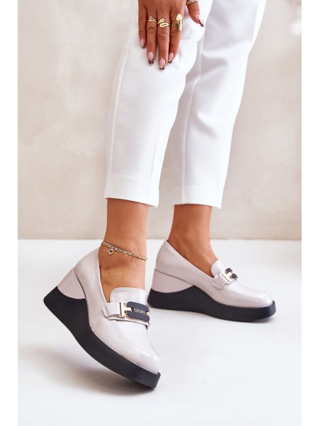 Lacquered Wedge Moccasins Grey Vinceza 58337