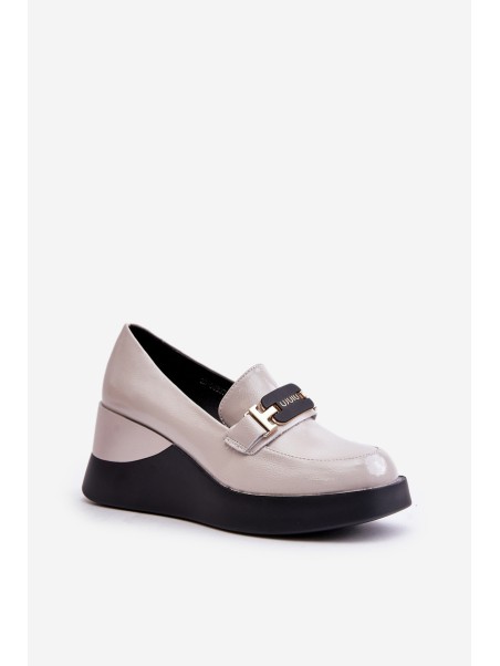 Lacquered Wedge Moccasins Grey Vinceza 58337