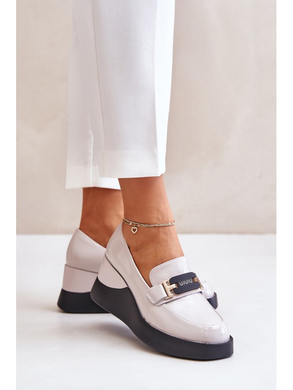 Lacquered Wedge Moccasins Grey Vinceza 58337