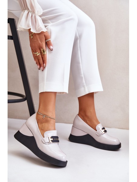 Lacquered Wedge Moccasins Grey Vinceza 58337