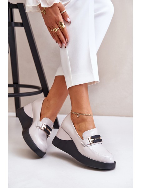 Lacquered Wedge Moccasins Grey Vinceza 58337