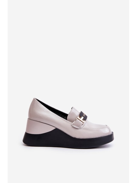 Lacquered Wedge Moccasins Grey Vinceza 58337
