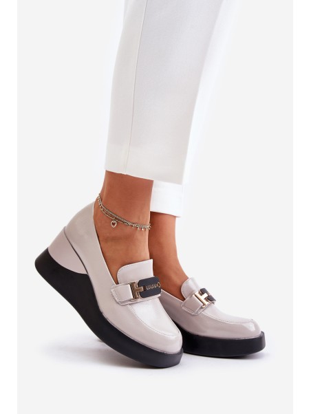 Lacquered Wedge Moccasins Grey Vinceza 58337