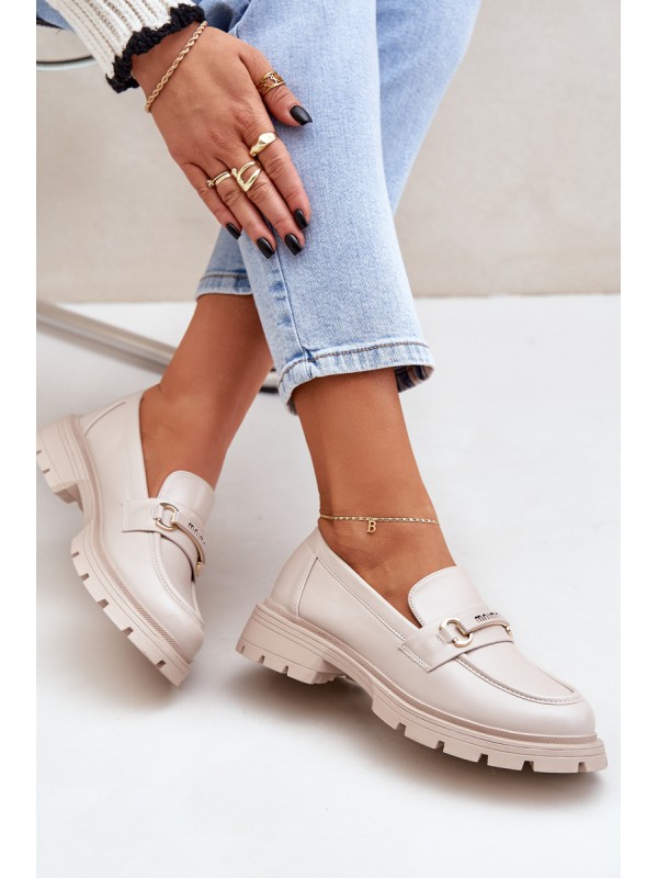 Classic Women's Moccasins Made Of Eco Leather Beige Savethira