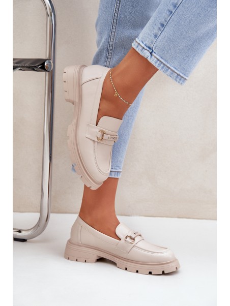 Classic Women's Moccasins Made Of Eco Leather Beige Savethira