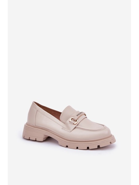 Classic Women's Moccasins Made Of Eco Leather Beige Savethira